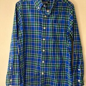 Lands' End boys 8 Vibrant Blue and Green Plaid Shirt